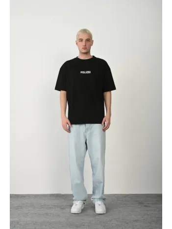 Erkek Baskılı T-shirt Kısa Kol Bisiklet Yaka Rahat Kalıp Tişört - Siyah