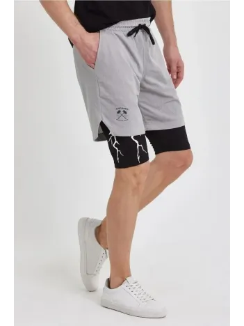Unisex Baskılı İç Cepli Sporcu Alt Taytlı Şort - Gri Unisex Baskılı İç Cepli Sporcu Alt Taytlı Şort - Gri