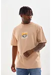 Unisex Baskılı Oversize T-shirt - Bej