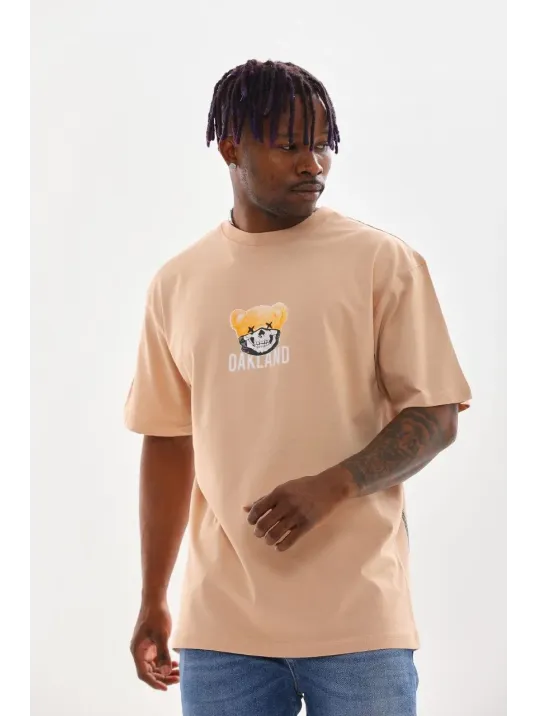 Unisex Baskılı Oversize T-Shirt - Bej Unisex Baskılı Oversize T-Shirt - Bej