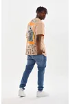Unisex Baskılı Oversize T-shirt - Bej