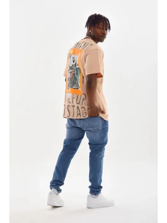 Unisex Baskılı Oversize T-Shirt - Bej Unisex Baskılı Oversize T-Shirt - Bej
