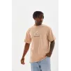 Unisex Baskılı Oversize T-Shirt - Bej