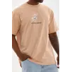 Unisex Baskılı Oversize T-Shirt - Bej