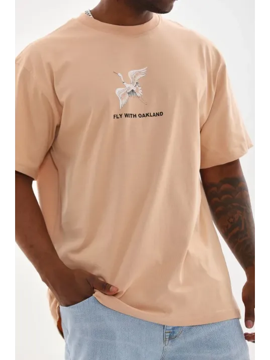 Unisex Baskılı Oversize T-Shirt - Bej Unisex Baskılı Oversize T-Shirt - Bej