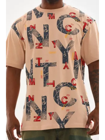 Unisex Baskılı Oversize T-Shirt - Bej Unisex Baskılı Oversize T-Shirt - Bej