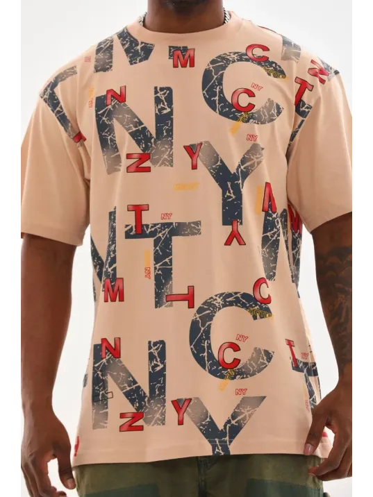 Unisex Baskılı Oversize T-Shirt - Bej Unisex Baskılı Oversize T-Shirt - Bej