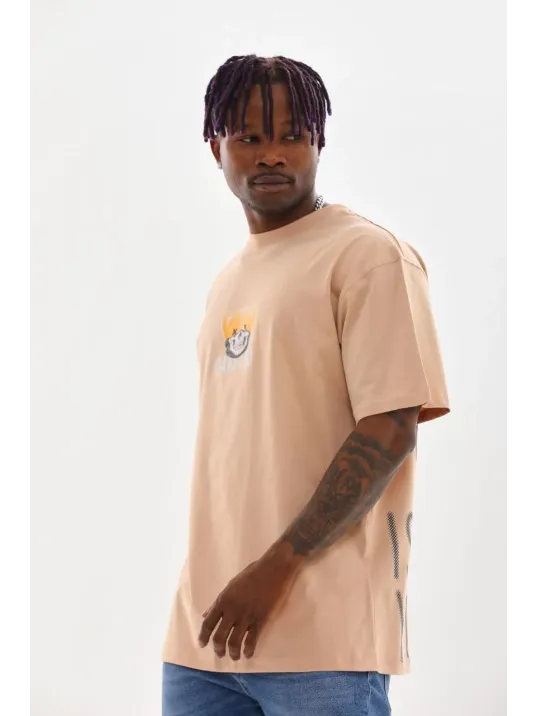 Unisex Baskılı Oversize T-Shirt - Bej Unisex Baskılı Oversize T-Shirt - Bej
