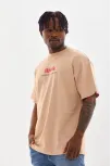 Unisex Baskılı Oversize T-shirt - Bej