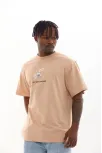 Unisex Baskılı Oversize T-shirt - Bej