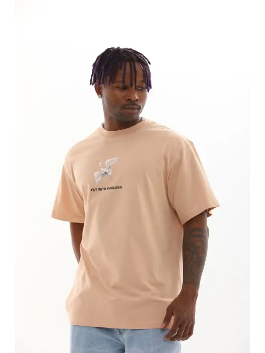 Unisex Baskılı Oversize T-Shirt - Bej