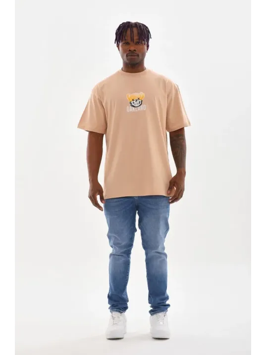 Unisex Baskılı Oversize T-Shirt - Bej Unisex Baskılı Oversize T-Shirt - Bej
