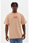 Unisex Baskılı Oversize T-shirt - Bej