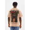Unisex Baskılı Oversize T-Shirt - Bej