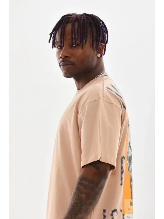 Unisex Baskılı Oversize T-Shirt - Bej Unisex Baskılı Oversize T-Shirt - Bej