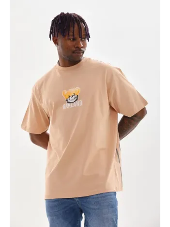 Unisex Baskılı Oversize T-Shirt - Bej Unisex Baskılı Oversize T-Shirt - Bej