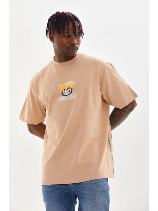 Unisex Baskılı Oversize T-Shirt - Bej Unisex Baskılı Oversize T-Shirt - Bej