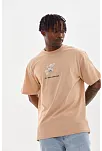 Unisex Baskılı Oversize T-shirt - Bej