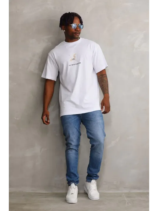 Unisex Baskılı Oversize T-Shirt - Beyaz Unisex Baskılı Oversize T-Shirt - Beyaz