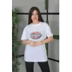 Unisex Baskılı Oversize T-Shirt - Beyaz