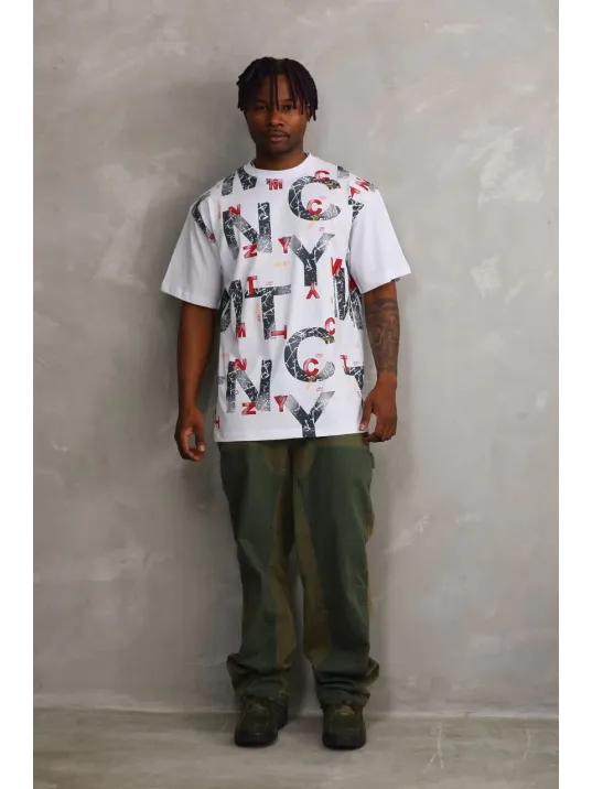 Unisex Baskılı Oversize T-Shirt - Beyaz Unisex Baskılı Oversize T-Shirt - Beyaz