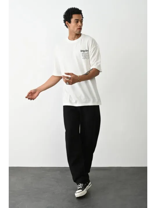 Unisex Baskılı Oversize T-shirt - Beyaz
