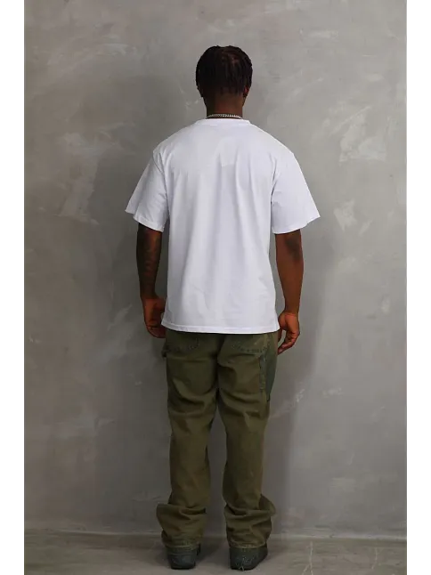 Unisex Baskılı Oversize T-shirt - Beyaz