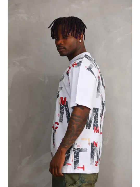 Unisex Baskılı Oversize T-Shirt - Beyaz Unisex Baskılı Oversize T-Shirt - Beyaz