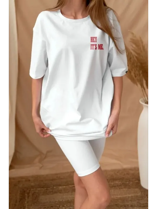 Unisex Baskılı Oversize T-Shirt - Beyaz Unisex Baskılı Oversize T-Shirt - Beyaz