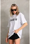 Unisex Baskılı Oversize T-shirt - Beyaz