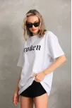 Unisex Baskılı Oversize T-shirt - Beyaz