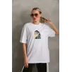 Unisex Baskılı Oversize T-Shirt - Beyaz
