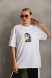 Unisex Baskılı Oversize T-shirt - Beyaz