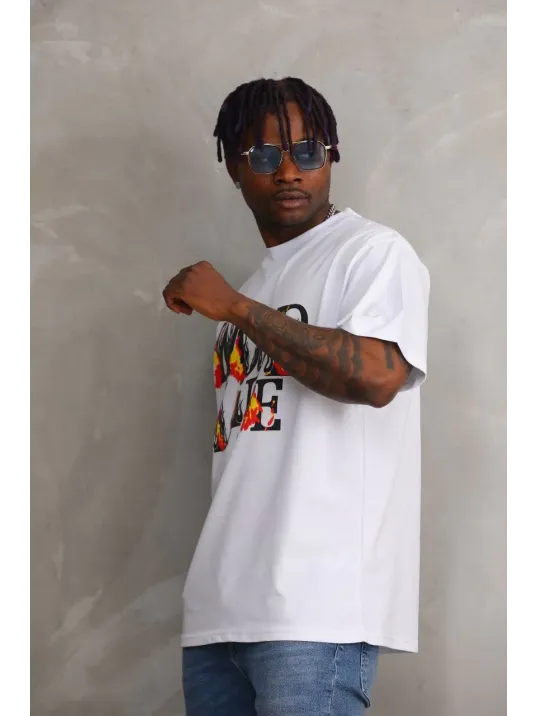 Unisex Baskılı Oversize T-Shirt - Beyaz Unisex Baskılı Oversize T-Shirt - Beyaz