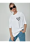 Unisex Baskılı Oversize T-shirt - Beyaz