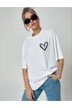 Unisex Baskılı Oversize T-shirt - Beyaz