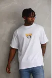 Unisex Baskılı Oversize T-shirt - Beyaz