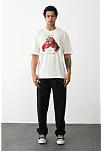 Unisex Baskılı Oversize T-shirt - Beyaz