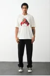 Unisex Baskılı Oversize T-shirt - Beyaz
