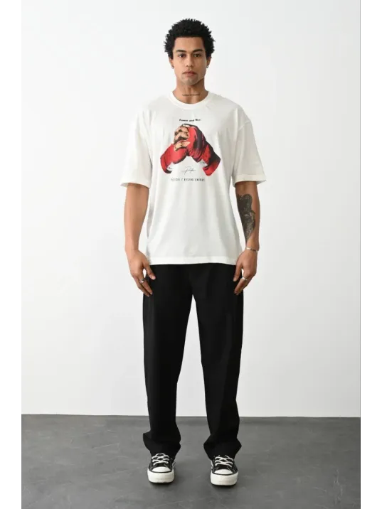 Unisex Baskılı Oversize T-Shirt - Beyaz Unisex Baskılı Oversize T-Shirt - Beyaz