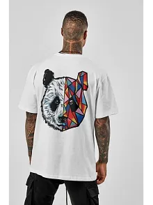 Unisex Baskılı Oversize T-shirt - Beyaz