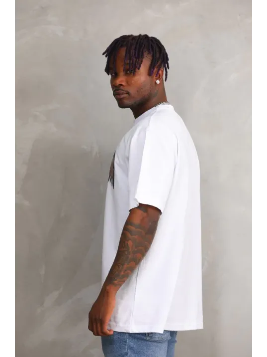 Unisex Baskılı Oversize T-Shirt - Beyaz Unisex Baskılı Oversize T-Shirt - Beyaz