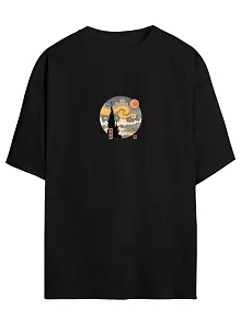 Unisex Baskılı Oversize T-shirt - Siyah