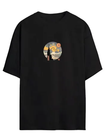 Unisex Baskılı Oversize T-Shirt - Siyah Unisex Baskılı Oversize T-Shirt - Siyah