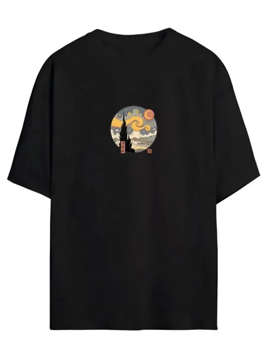 Unisex Baskılı Oversize T-Shirt - Siyah Unisex Baskılı Oversize T-Shirt - Siyah