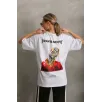 Unisex Baskılı Oversize T-Shirt - Beyaz