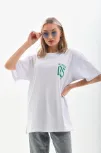 Unisex Baskılı Oversize T-shirt - Beyaz