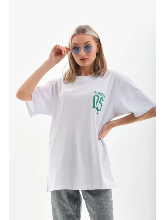 Unisex Baskılı Oversize T-Shirt - Beyaz