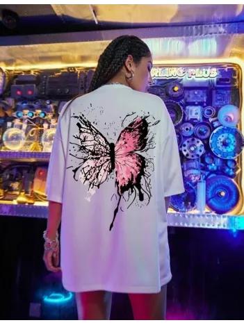 Unisex Baskılı Oversize T-Shirt - Beyaz Unisex Baskılı Oversize T-Shirt - Beyaz