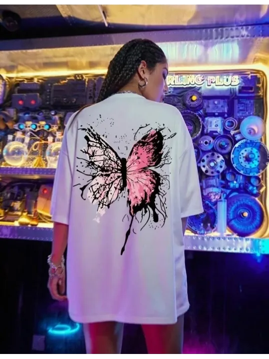 Unisex Baskılı Oversize T-Shirt - Beyaz Unisex Baskılı Oversize T-Shirt - Beyaz